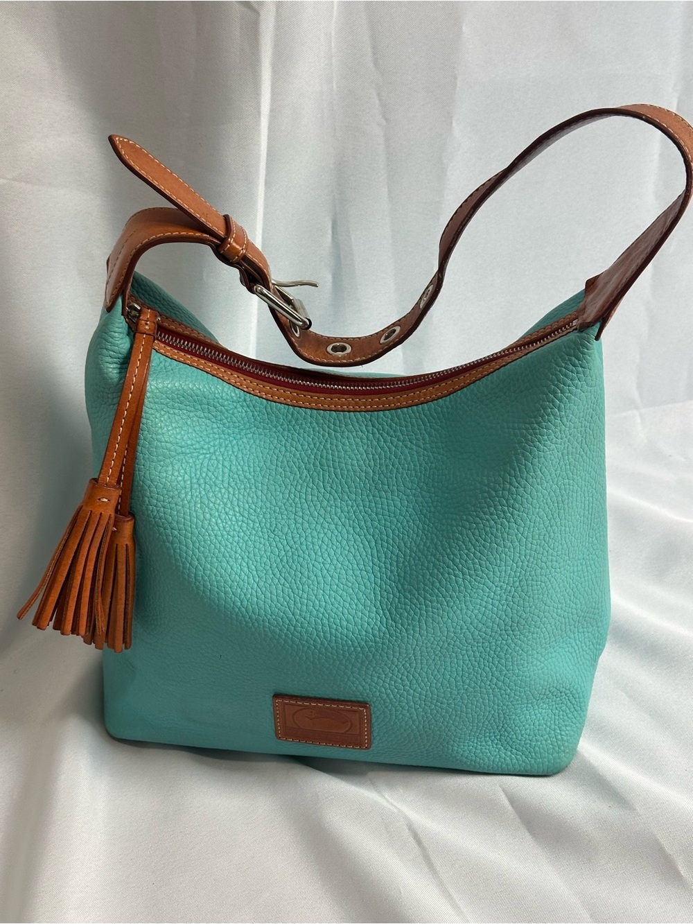 Dooney & Bourke Paige Sac Shoulder Bag Island Teal Color Pebble Leather & Tassel